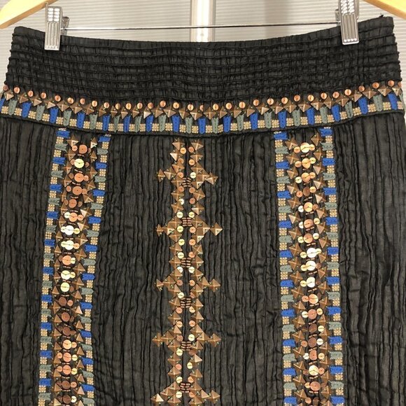Etcetera Black Embroidered Beaded Crinkle Glam Lined A-Line Skirt Sz 8‎ - Picture 3 of 14